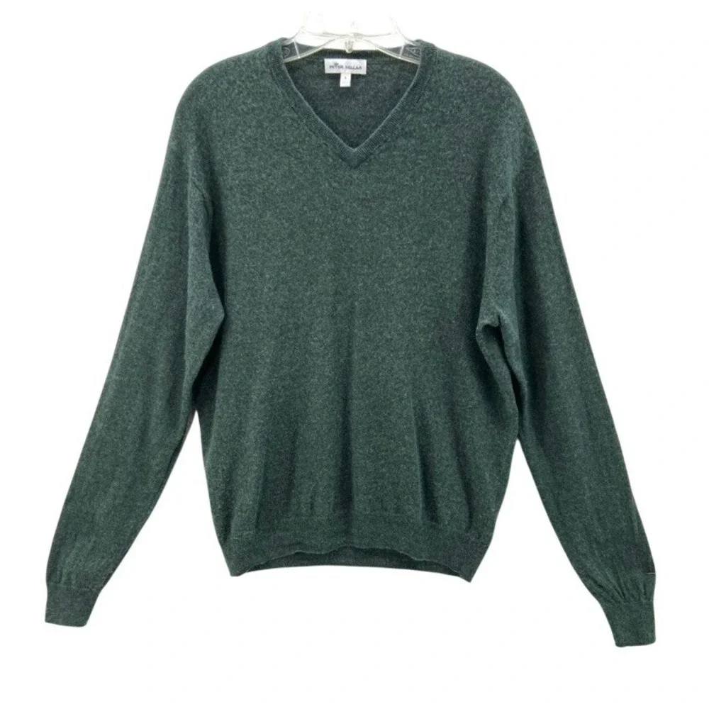 Peter Millar Sweater Mens Sz L Green Merino Wool Lyocell V-Neck Pull Over